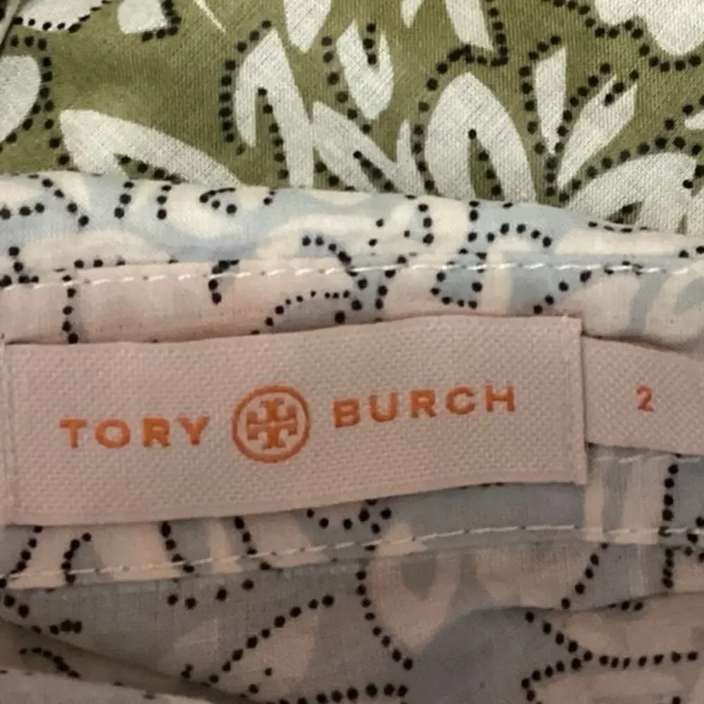Tory Burch Green Brown Blue Colorblock Floral Button Down Shirt Top Size 2